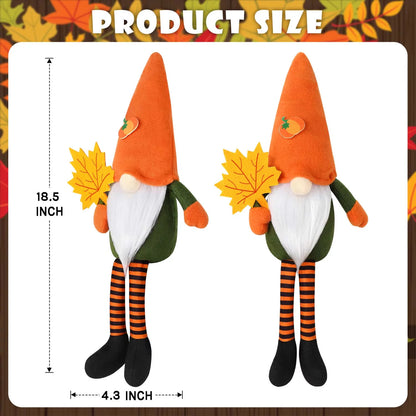 2 Pack Fall Gnomes Handmade Thanksgiving Gnomes Plush Swedish Gnomes Fall Ornaments with Pumpkin Maple Leaves, Fall Decor Holiday Table Decorations Gifts