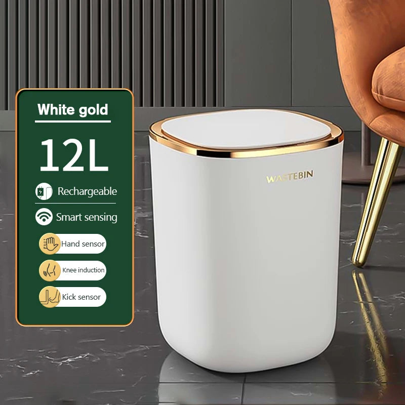 Bathroom Smart Sensor Trash Can 12L Luxury Garbage Bucket Automatic Trash Bin for Kitchen Toilet Wastebasket Smart Home