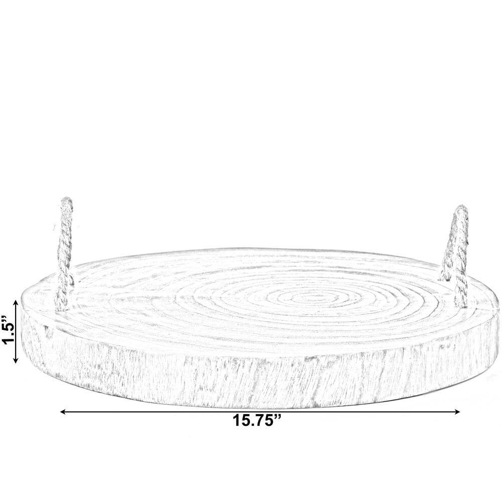 Brown Wood round Tray Serving Platter Board with Rope Handles