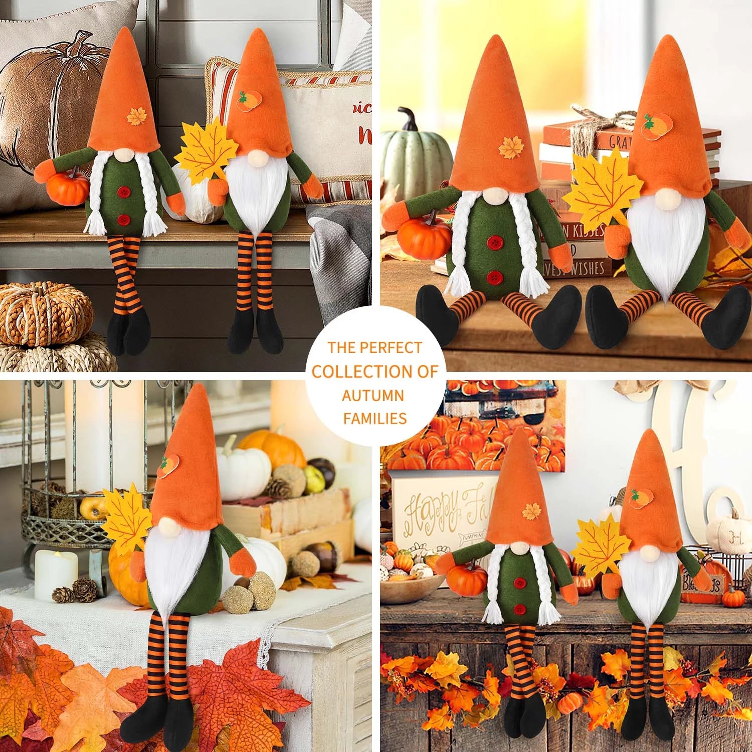 2 Pack Fall Gnomes Handmade Thanksgiving Gnomes Plush Swedish Gnomes Fall Ornaments with Pumpkin Maple Leaves, Fall Decor Holiday Table Decorations Gifts