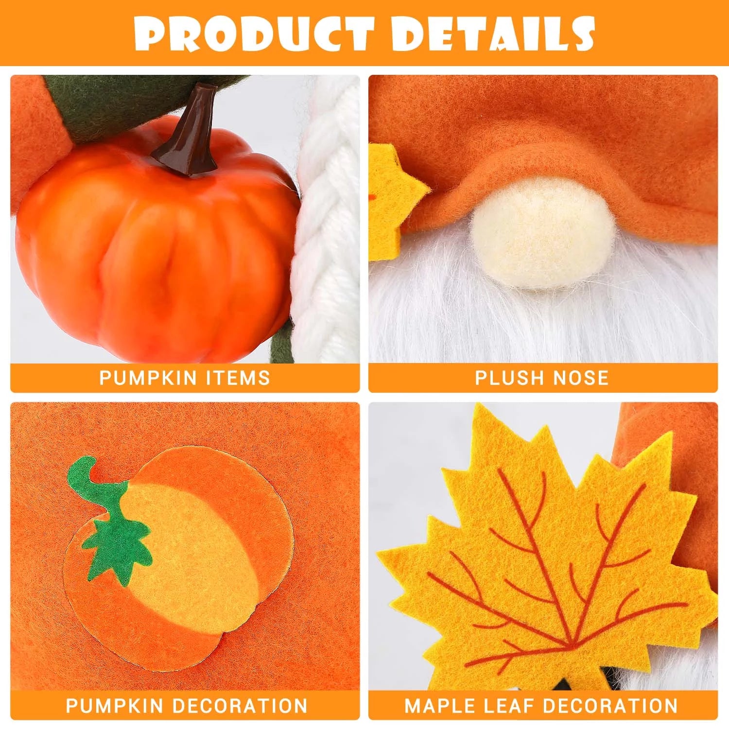 2 Pack Fall Gnomes Handmade Thanksgiving Gnomes Plush Swedish Gnomes Fall Ornaments with Pumpkin Maple Leaves, Fall Decor Holiday Table Decorations Gifts